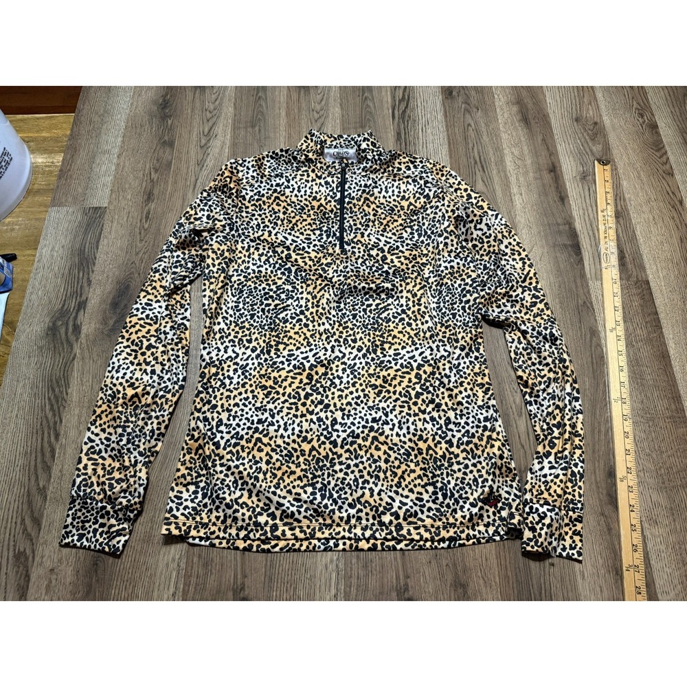 Hot Chillys Shirt Womens Size XL Brown Black Animal Print Long Sleeve 3/4 Zipper